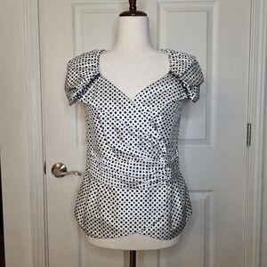 Marisa Baratelli White & Black Silk Polka Dot Short Sleeve Blouse